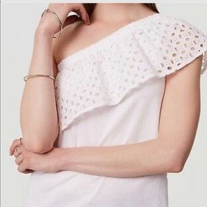 Adorable LOFT eyelet one shoulder top